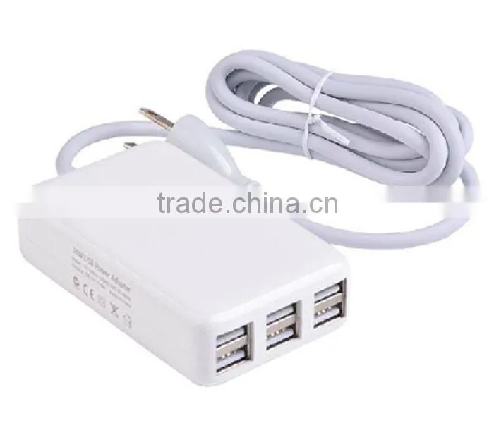 Portable 30W 6 Port USB HUB USB Desktop Charger AC Power Adapter Cord US Plug