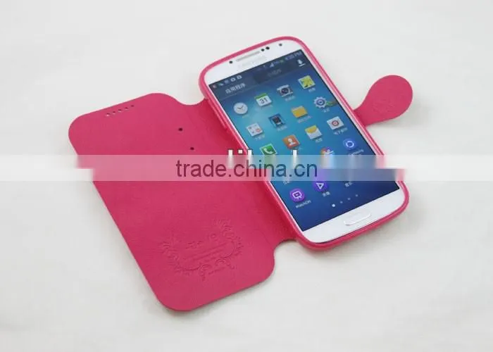 Housse etui coque portefeuille crazy horse marron ultra fin pour For Samsung Galaxy S4