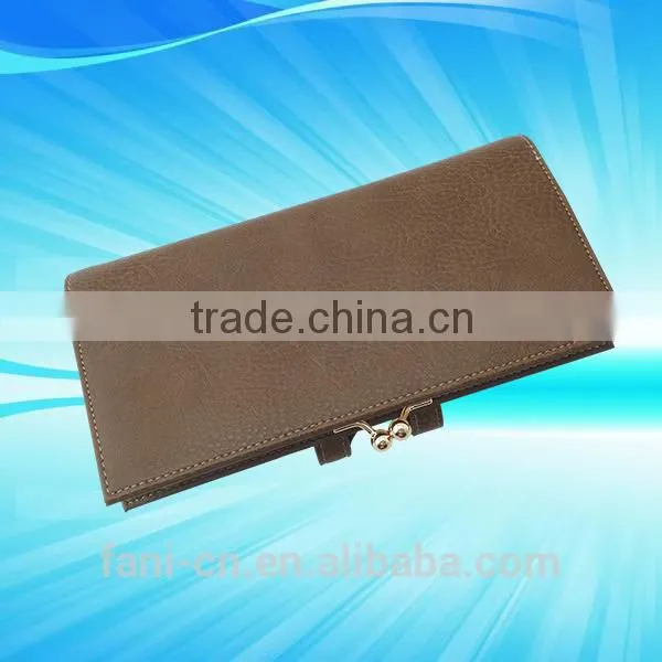 Gorgeous style with metal clip and snap design clutch leather purse for women/ladies/girls