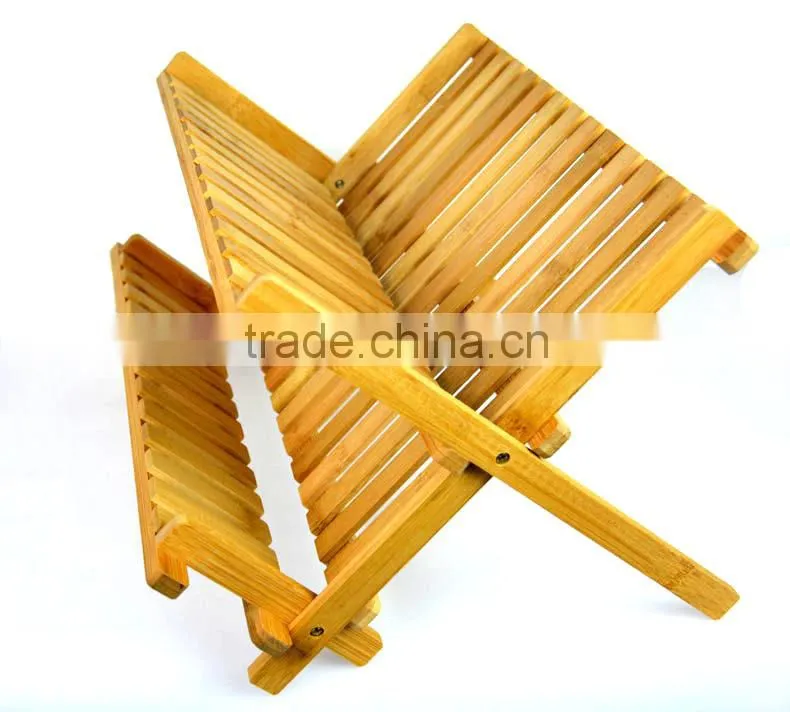 BH006/Natural Bamboo foldable dish rack with flatware holder durable dish drying rack kitchenware bamboo kitchen cabinet dish ra