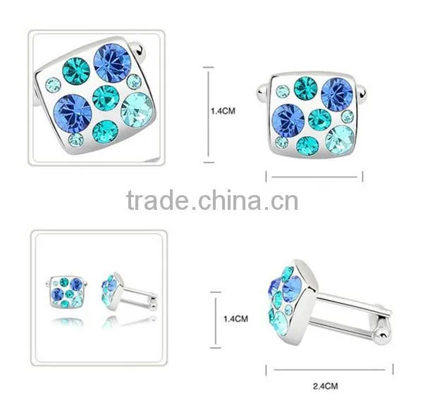 2016 Latest luxury silver copper diamond cufflinks with square high polishing cuff links