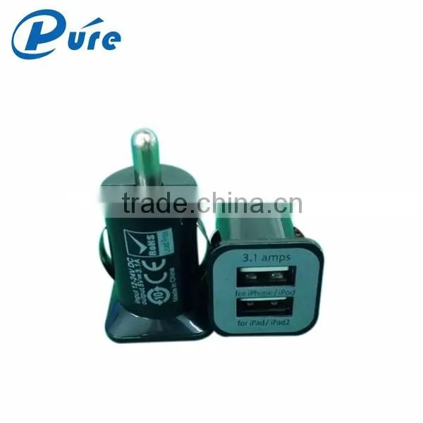 Factory price mini ABS material 2.1A output 2 port mobile car charger usb phone charger with CE FCC ROHS