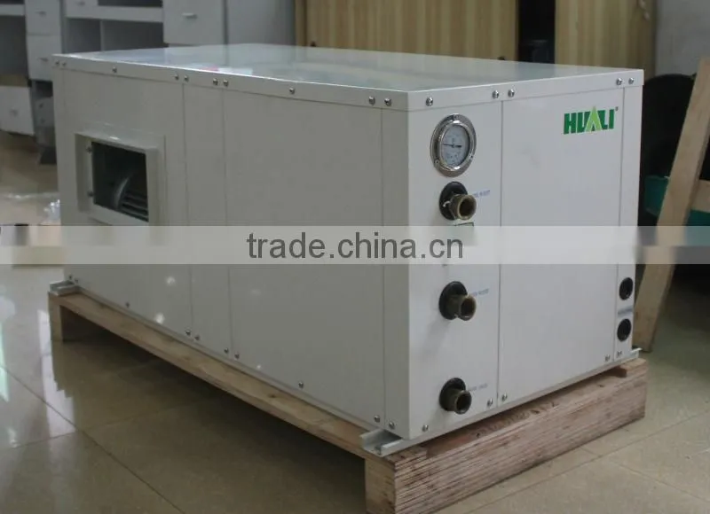Package water source heat pump for heating and cooling