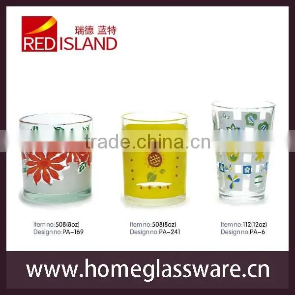 8oz glass cup with printing designs/water cup/printed glass cup