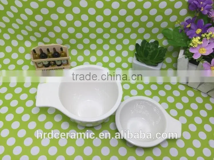 Stocked Popular White Ceramic Bowl ceramic dished with single Handles