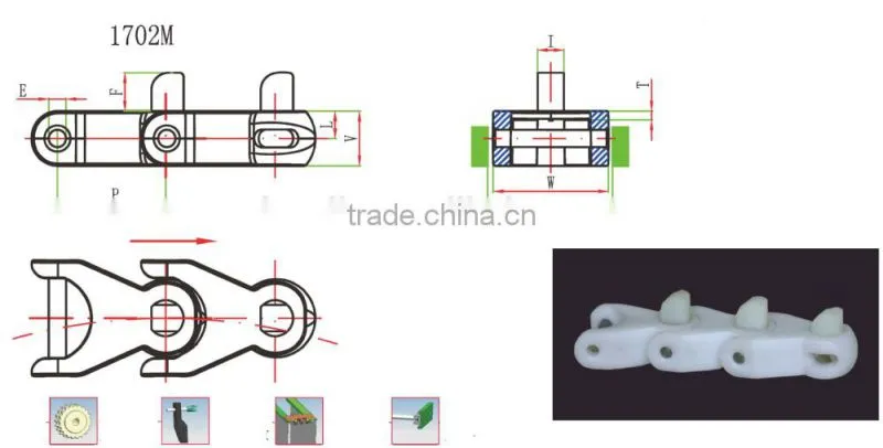 1702 1702M POM plastic hinged conveyor case chain