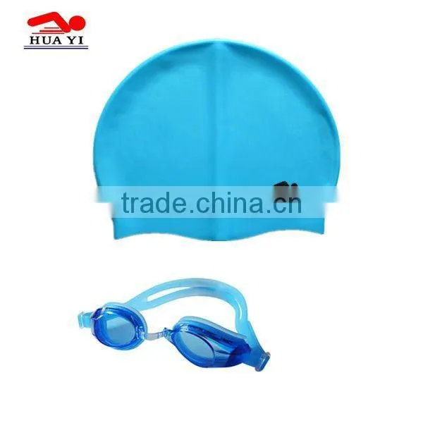 Promotional adult swimming goggle and cap set, hot sales goggles and cap for swim