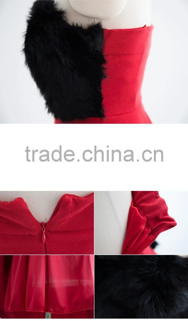 2017 Merry Christmas Sexy One Piece Girls Party Dresses Faux Fur Bust Christmas Costume HSD5490