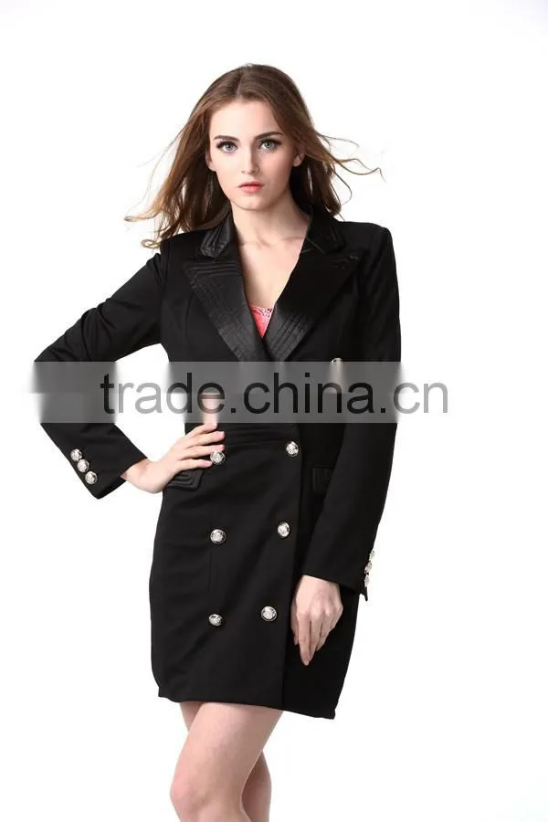 2015 New Arrival Women Black Wool Coat With Front Buttons