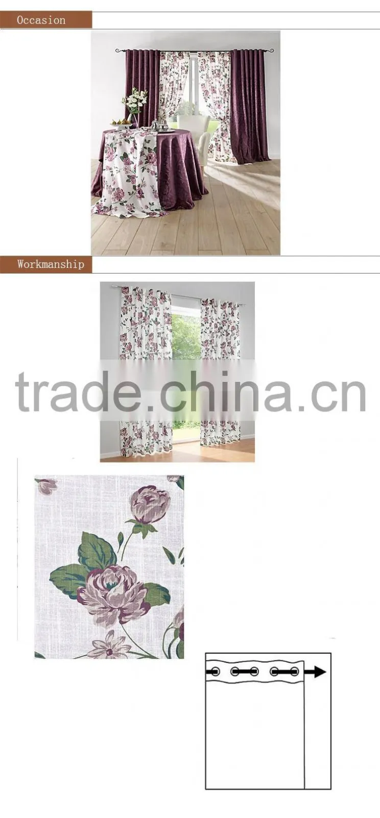 Oeko text certificate curtains,BSCI factory,linen look curtain,rose design