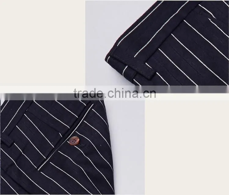 2017 latest design 3 pieces suits with long blazer waistcoat and pants dark blue stripe suite made in china