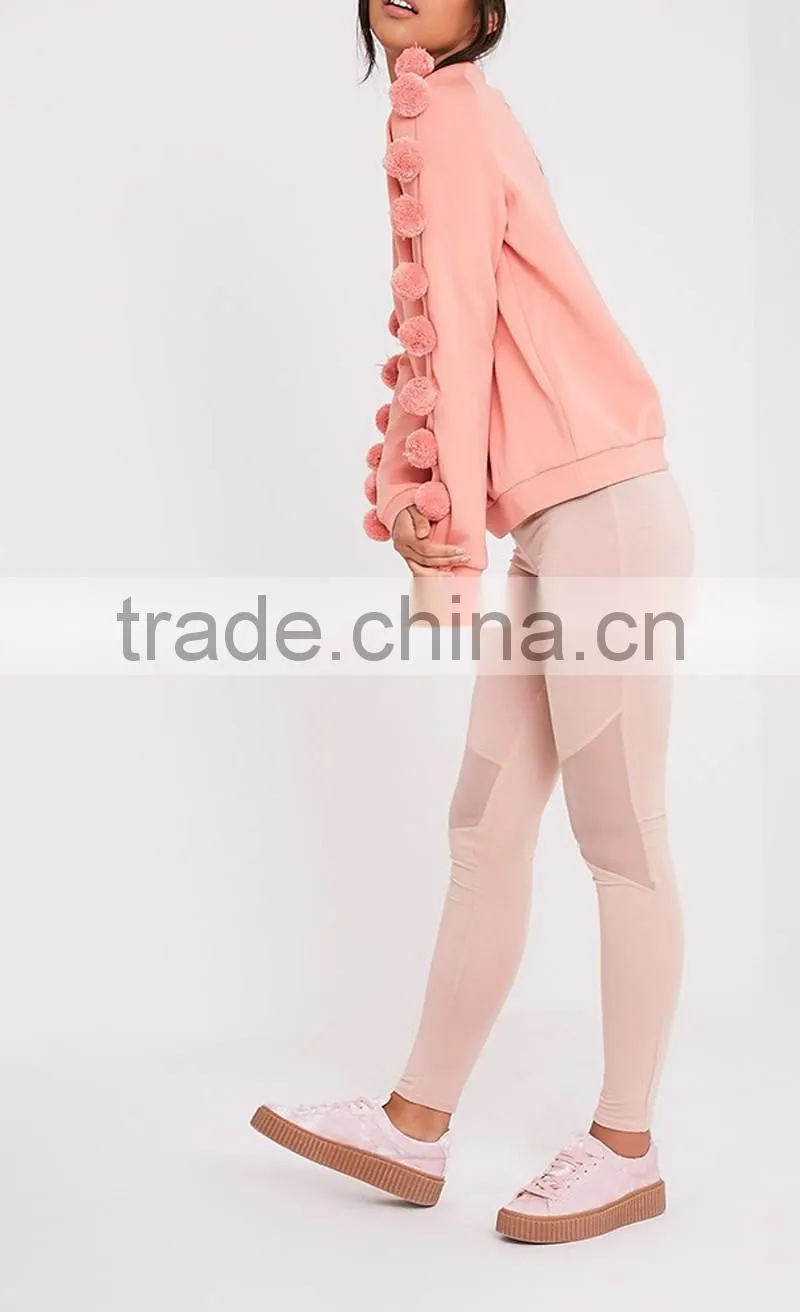 Women Pink Cute Fashion Sweater Long Sleeve Pullover Sweatshirt plush ball