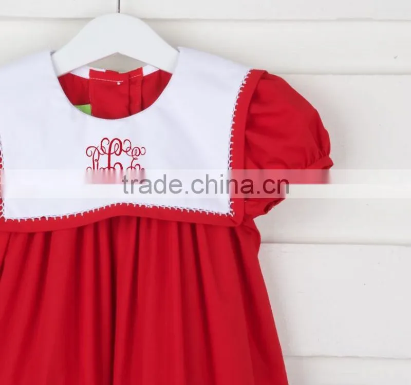 New style smocked O Neck Dress 2017 hot sale casual short sleeve button back baby dress for boutique kids clothing