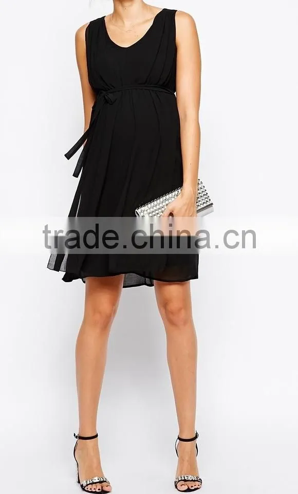 Pregnant women dresses V-Neck Pleated Viscose Lining Dress 2015