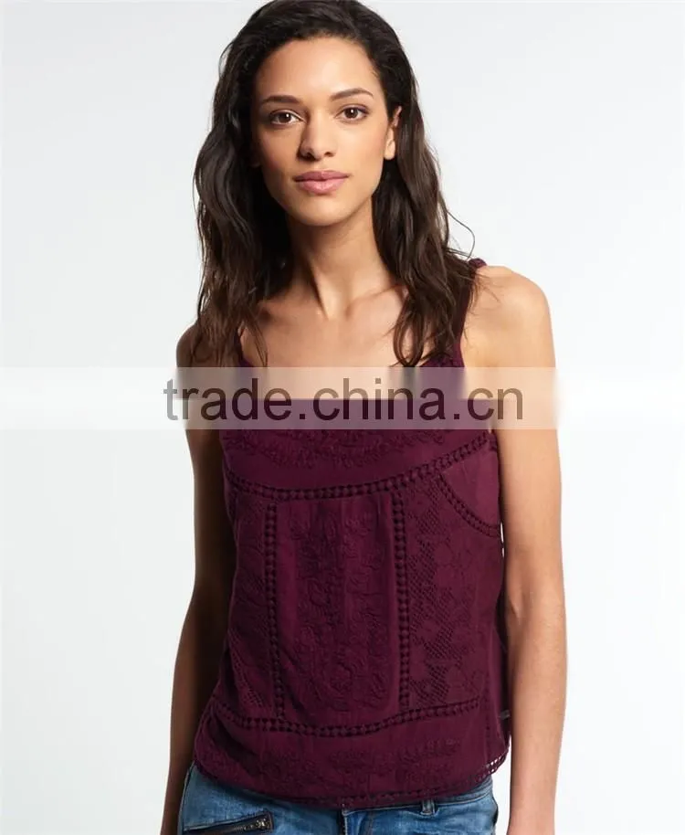 2016 Guangzhou Shandao Hot Selling New Arrivals Sexy Women Spaghetti Strap Embroidered White Lace Summer Top