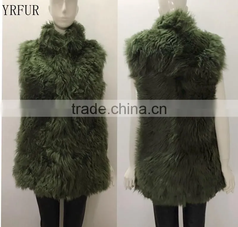 YR1029 Newest Style Toscana Fur Vest Small Collar Real Lamb Fur Waistcoat
