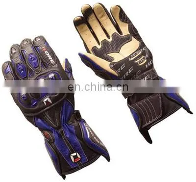 Top quality genuine cow hide leather full Motorbike protection racing gloves.