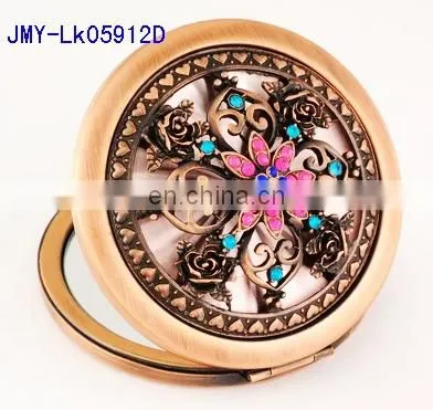 3D hollow decoration antique metal pocket makeup mirror