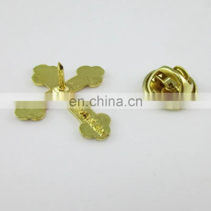 Gold Plated Red Religious Metal Cross Brooches Lapel Pin