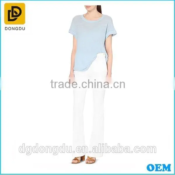Customized Comfortable Round- neck T shirt for Women Design Linen T shirt