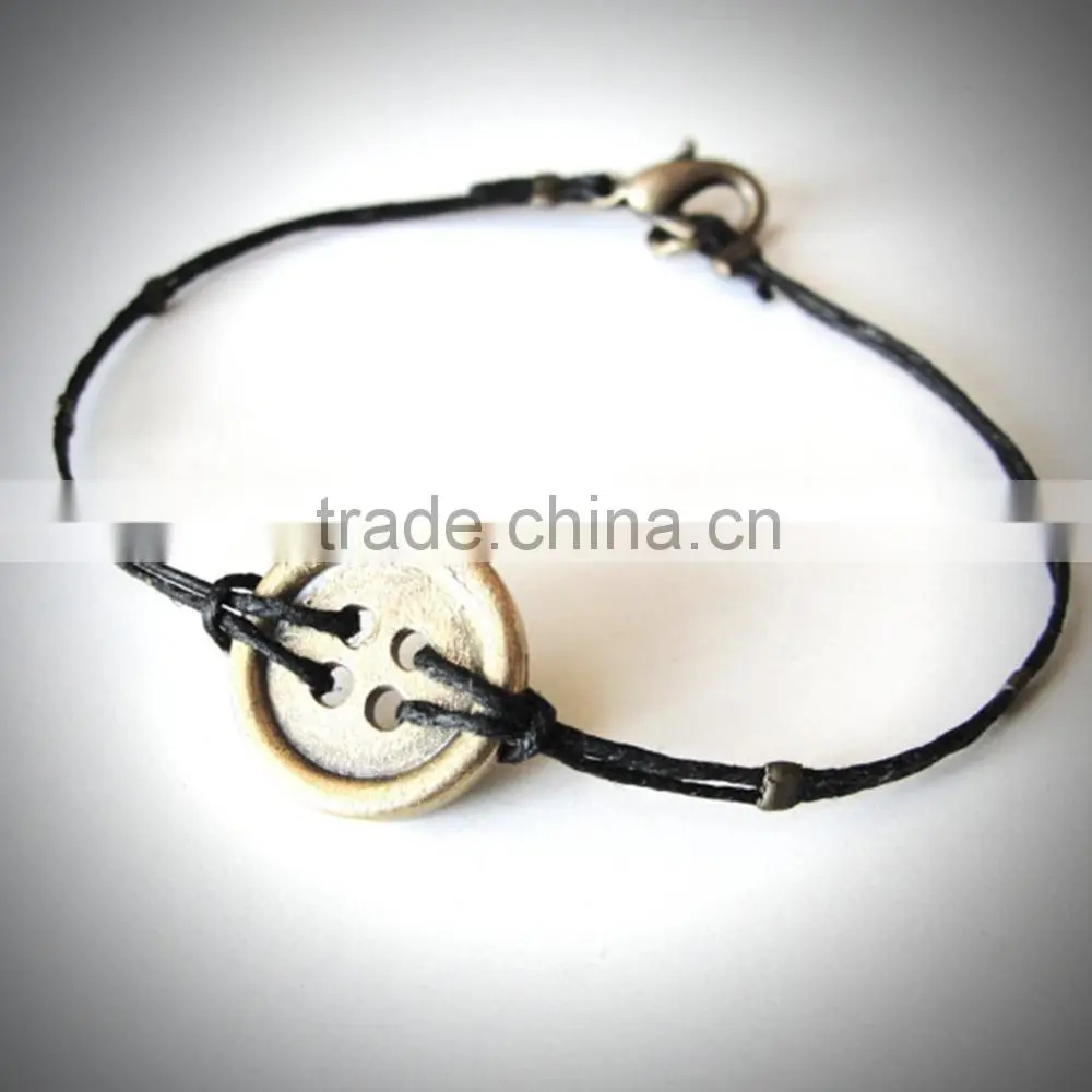 hand made custome bracelet bracelet waxed cotton cord with button clasp