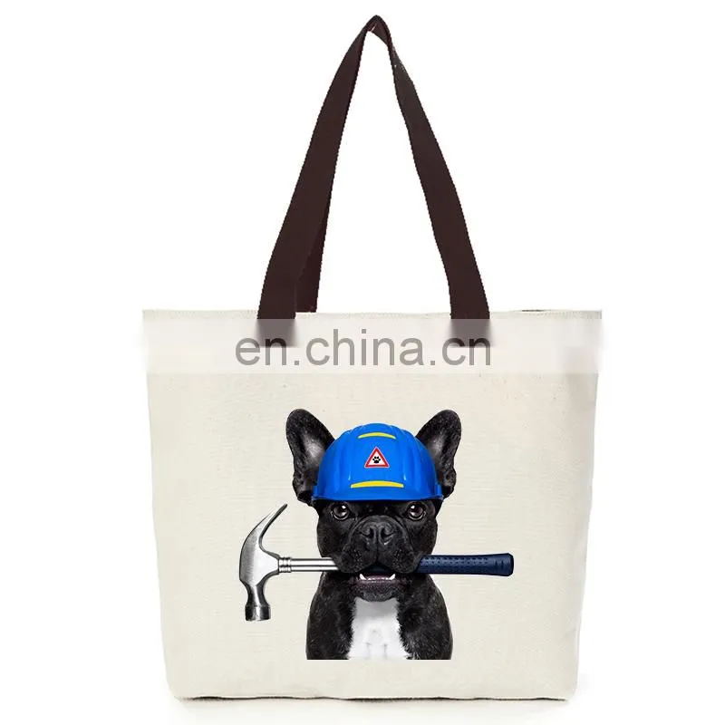 Canvas Cotton Cool Dog Tote Hand Eco Bag with Zipper