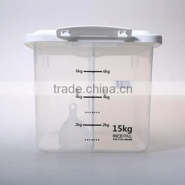 Transparent 15L Plastic Dry Food Container with Compartment