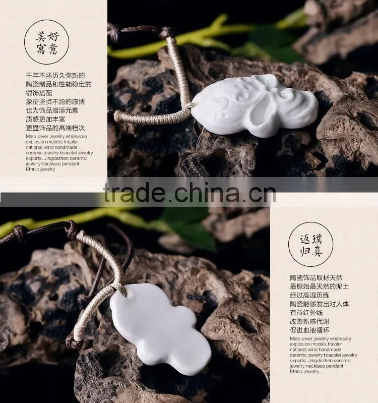 men's skull head porcelain glazed pendant necklace