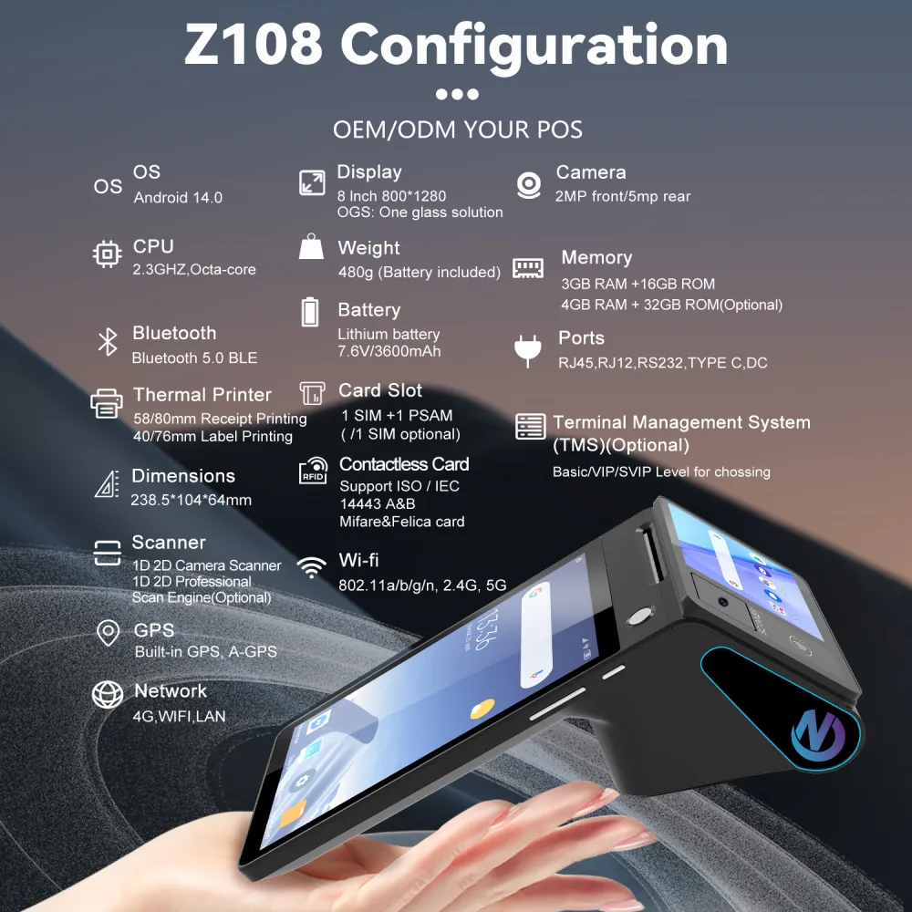 Z108 all-in-one palm vein biometric payment POS terminal