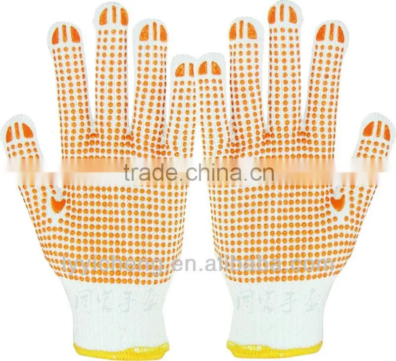 10guage natural white pvc dotted gloves