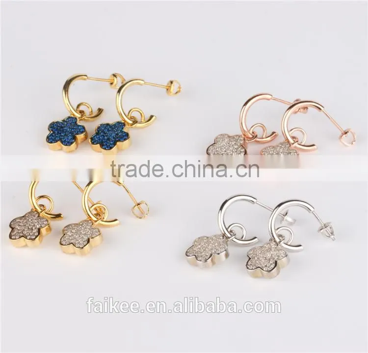 wholesale fashion lady's Jewelry 925 sterling silver earring Gold plated wax micro pave setting earring