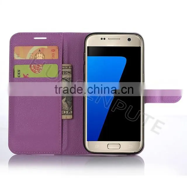 Wholesales Lichee Pattern Flip PU Leather Wallet Case Cover For for Samsung S7