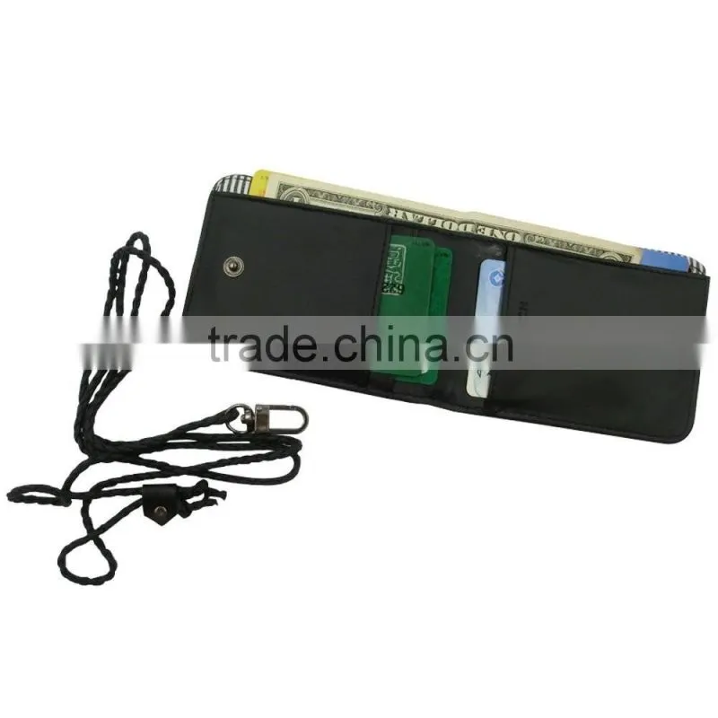 Factory RFID Blocking Zipper Pockets for Passports Holder Leather Travel Neck Wallet