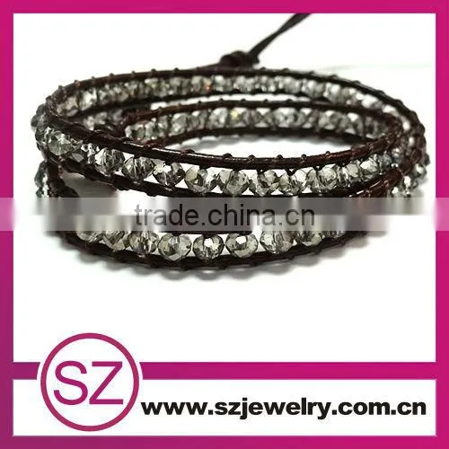 new style white gemstone wholesale european style leather wrap love bracelet