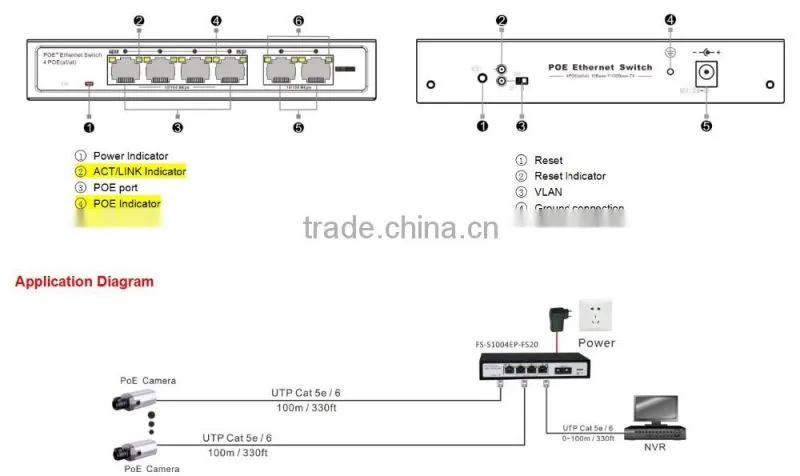 4 Port 60W IEEE802.3 af/at PoE switch