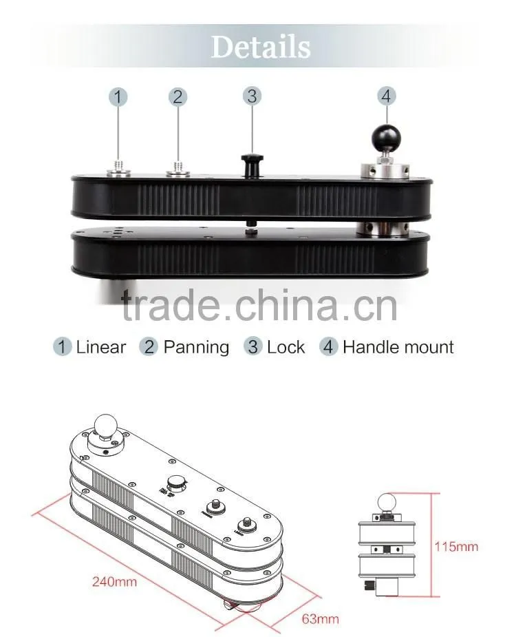 China factory produce cnc machining mini aluminum video camera slider