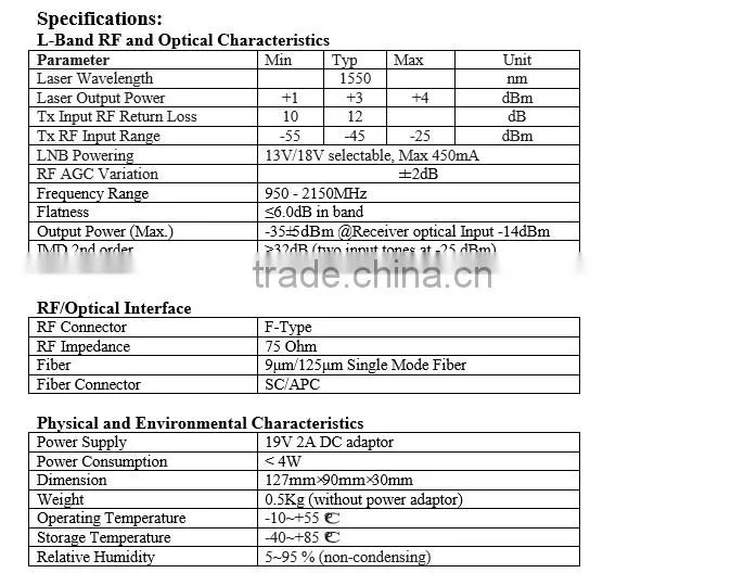 GLB3300M Satellite L-Band Fiber Transmitter/L band Satellite fiber optical transmitter
