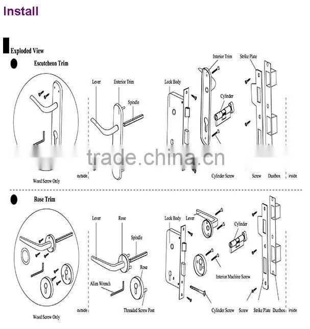 High quality Brass KB lever door handle on plate,door plate