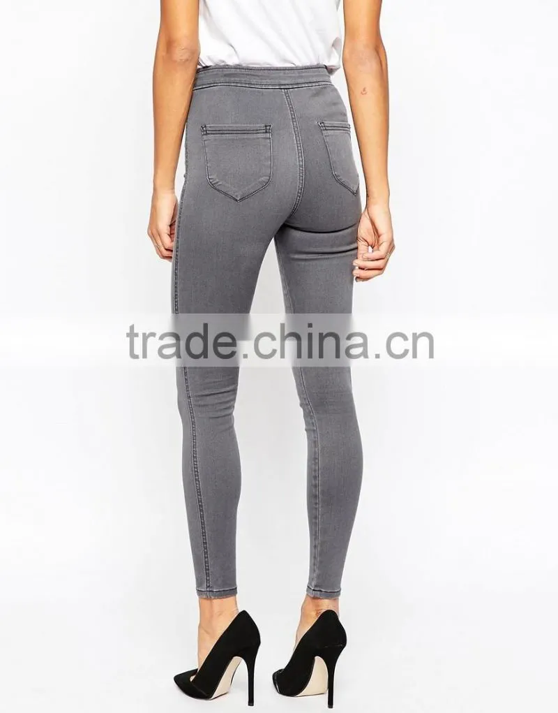 2015 new fashion super distressed Womens Jeggings in Ice Grey Wash