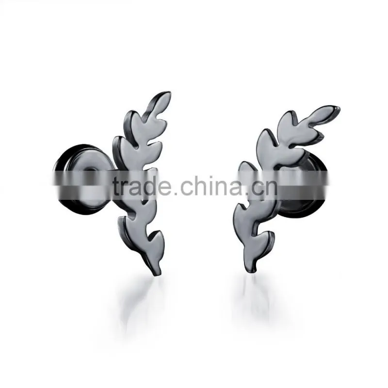 2016 fashion earring designs pictures 316L stainless steel black leaf ladies cute earring