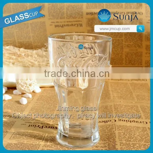 2014 newest 15oz engraved logo cocacola glass crystal tumbler glassware cocacola glass drinking tableware glass with handle