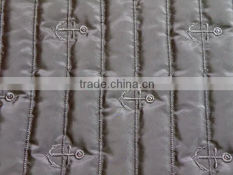 210T waterproof stripe polyester embroidered thermal padding quilting fabric china for clothing