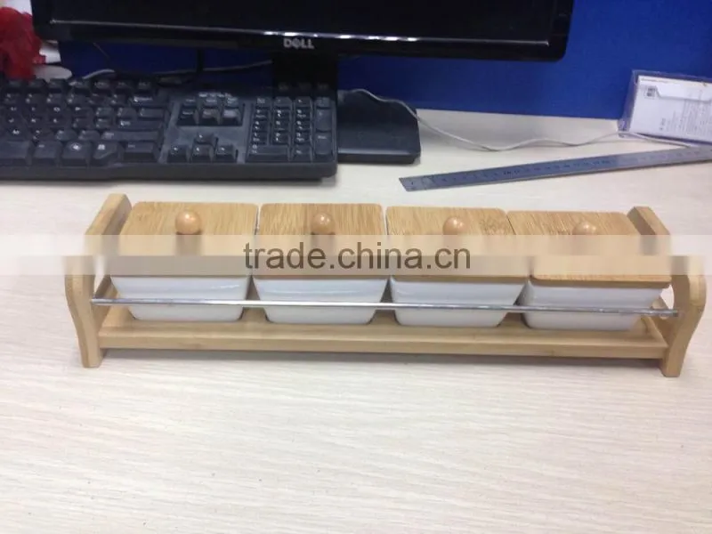 white porcelain chip and dip bowl set bamboo tray