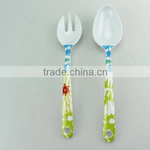 Reusable durable melamine plastic salad spoon and fork, kitchen utensil set