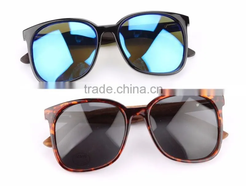 JMP608 Plastic Frame Blue UV400 Lens Ebony temple wood Sunglasses
