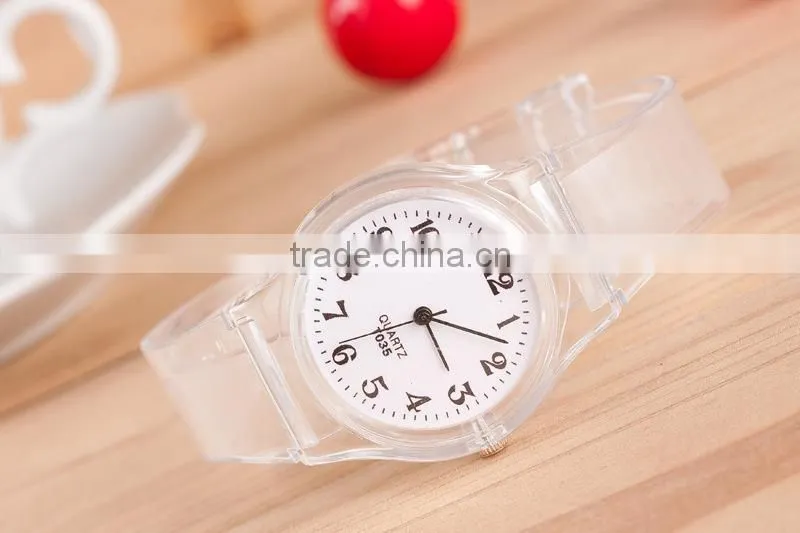 Stock!Wholesale Cheap New 2015 Fashion Korea Style High Quality Cute Rabbit Transparent Plastic Wrist Watch