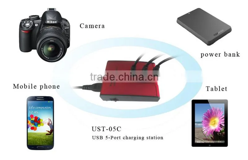 5 in 1 black/ new electric Tablet USB 5-Port charging station for tablet