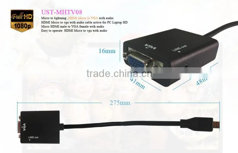 Mic HD Male to VGA Female Audio Converter HD Conversion Cable Adapter with Chipset 480P / 720P / 1080P for Multimedia