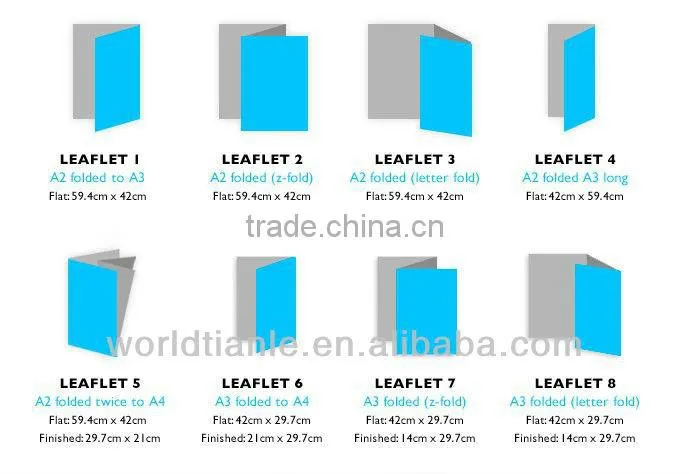 2013 Hot Sales! Different Size full color printing folded Leaflet