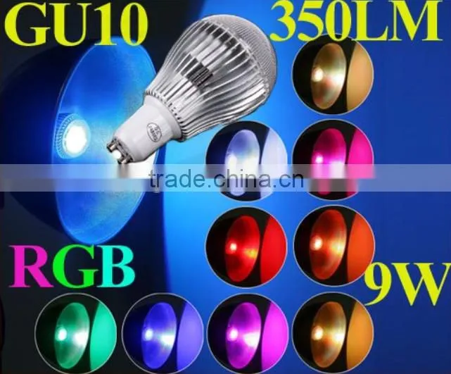 350LM RGB led lighting Colorful 9W B22 /E27/GU10 LED Bulb Lamp with Remote Control